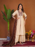 Cream Roman Silk Anarkali Kurti Set