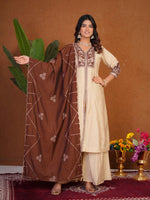 Cream Roman Silk Anarkali Kurti Set