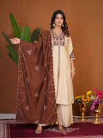 Cream Roman Silk Anarkali Kurti Set