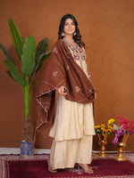 Cream Roman Silk Anarkali Kurti Set