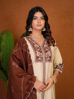 Cream Roman Silk Anarkali Kurti Set