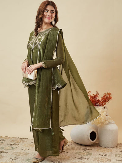 Pista Crunchy Silk Embroidered Palazzo Set