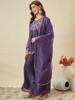 Purple Crunchy Silk Embroidered Palazzo Set