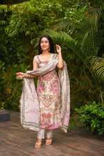 Cream Printed French Crepe Suit Set