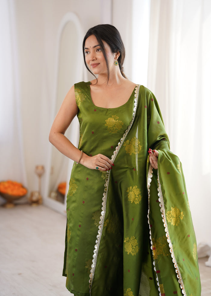 Green Aura Chanderi Jacquard Suit Set
