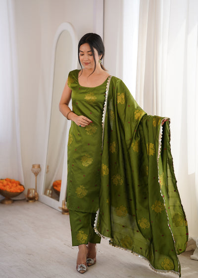 Green Aura Chanderi Jacquard Suit Set