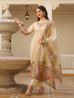 Cream Assam Silk Embroidered Suit Set