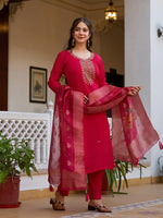 Rani Pink Embroidered Chanderi Suit Set