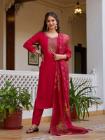Rani Pink Embroidered Chanderi Suit Set
