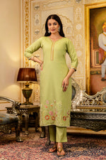 Lemon Embroidered Viscose Simer Suit Set
