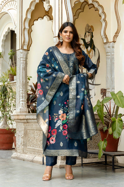 Traditional Hand-Inspired Chanderi Cotton Suit Set