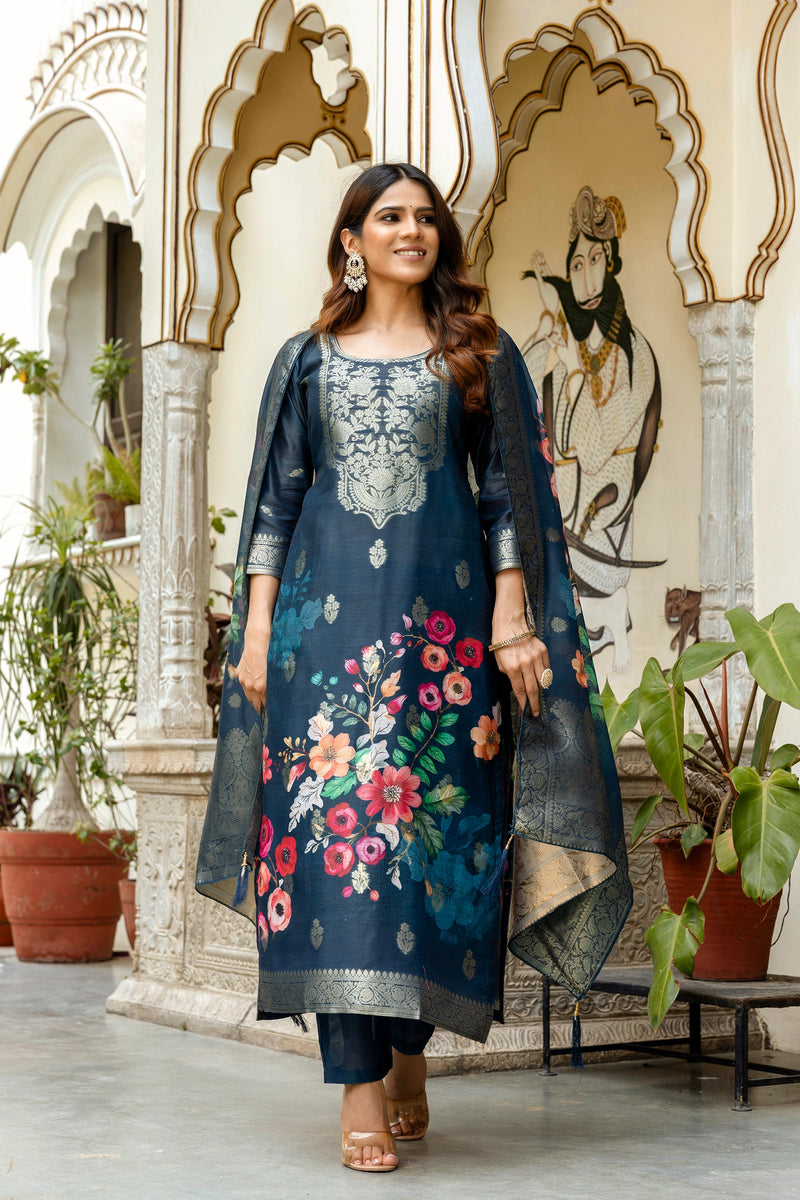 Traditional Hand-Inspired Chanderi Cotton Suit Set