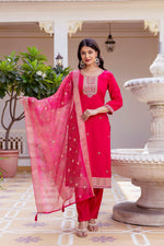 Pink Embroidered Chanderi Suit Set