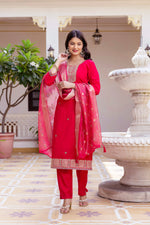 Pink Embroidered Chanderi Suit Set