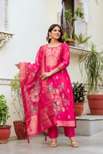Pink Printed Chanderi Cotton Suit Set