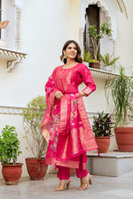 Printed Chanderi Cotton Outfit with Traditional Weave Pattern
