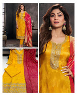 Haldi Designer Pure Banarasi Jacquard Weaving Suit Set with Dupatta