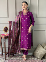 Elegant Purple Embroidered Kurta Pant Set