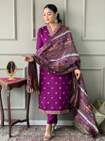 Elegant Purple Embroidered Kurta Pant Set