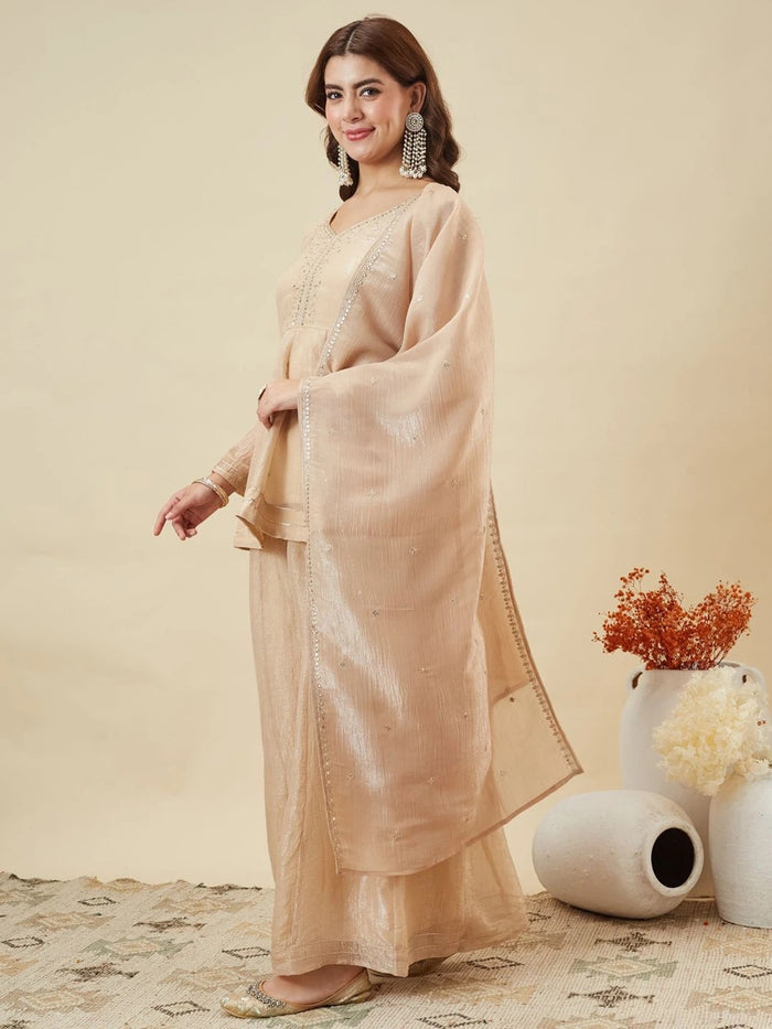 Cream Embroidered Sharara Suit Set