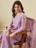 Lavander Crunchy Silk Embroidered Sharara Set