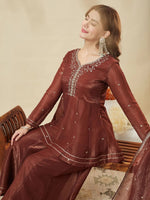 Maroon Crunchy Silk Embroidered Sharara Set