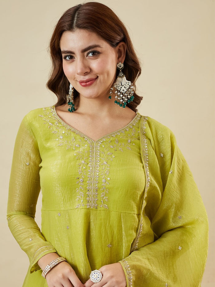 Lemon Embroidered Sharara Suit Set