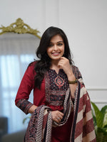 Elegant Red Printed Kurta Pant Set with Designer Dupatta