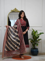 Elegant Black Printed Kurta Pant Set with Designer Dupatta