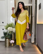 Mustard Cotton Yellow V-Neck Printed Kurta Pant Set for Women