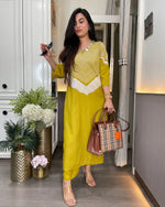 Mustard Cotton Yellow V-Neck Printed Kurta Pant Set for Women