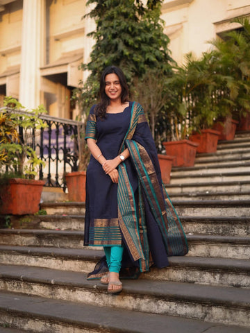 Pure Kanchi Cotton Suit Set with Jacquard Weaving Dupatta