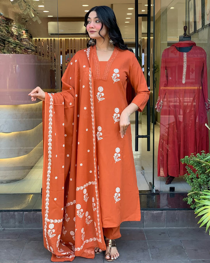 Pure Cotton Ethnic Suit Set with Intricate Embroidery