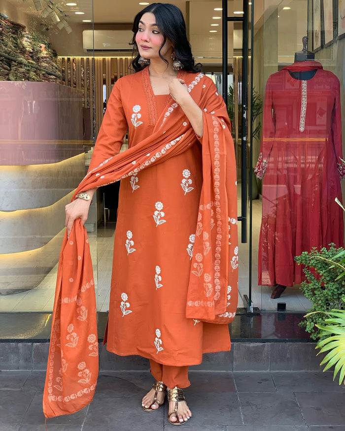 Pure Cotton Ethnic Suit Set with Intricate Embroidery