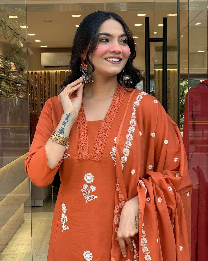 Pure Cotton Ethnic Suit Set with Intricate Embroidery