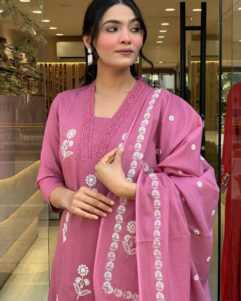 Handcrafted Cotton Ensemble with Detailed Thread Work