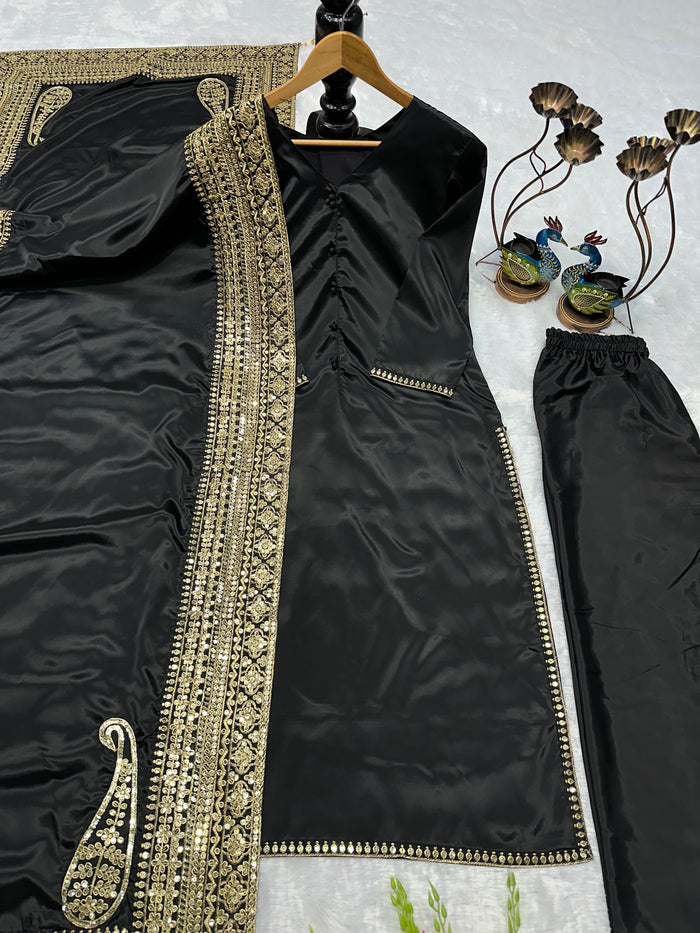 Luxury Black Embroidered Pakistani Suit Set