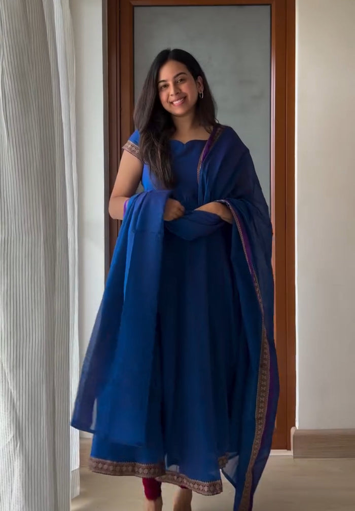 Classic Narayanpet Blue Anarkali Suit Set