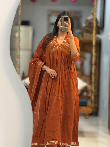 Traditional Mul Cotton Mirror Work Suit Set