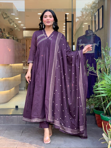 Mul Cotton Festive Suit Set with Mirror Detailing