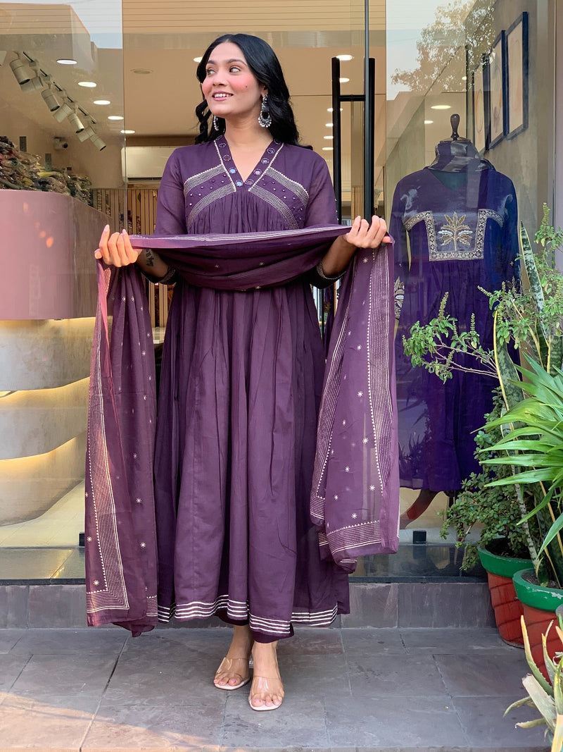 Mul Cotton Festive Suit Set with Mirror Detailing