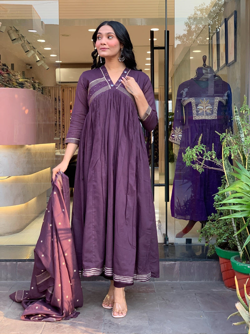 Mul Cotton Festive Suit Set with Mirror Detailing