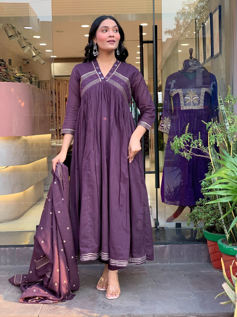 Mul Cotton Festive Suit Set with Mirror Detailing