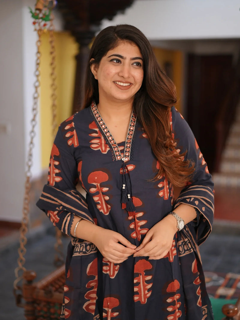 Hand Block Printed Mul Cotton Ethnic Wear Set