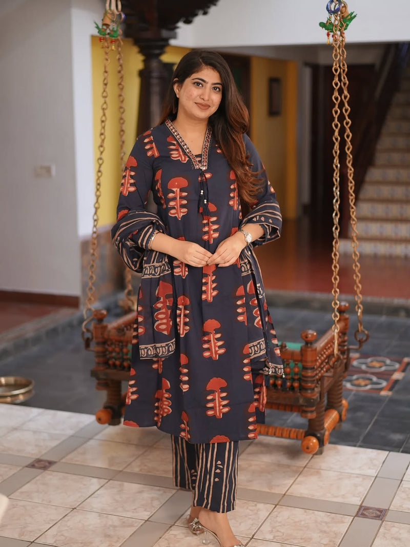 Hand Block Printed Mul Cotton Ethnic Wear Set