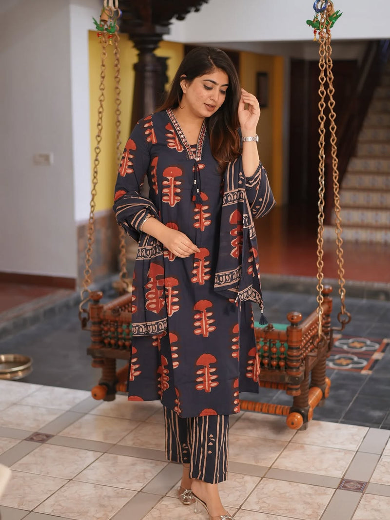 Hand Block Printed Mul Cotton Ethnic Wear Set