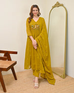 Mustard Yellow Mul Chanderi Embroidered Kurta Set
