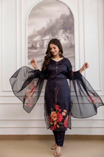 Black Floral Printed A-Line Kurta Set