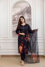 Black Floral Printed A-Line Kurta Set