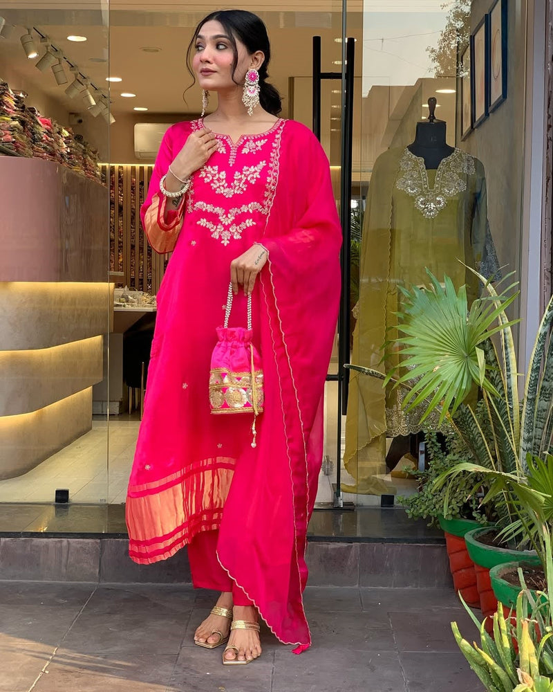 Traditional Viscose Outfit with Ladgi Patta Embroidery
